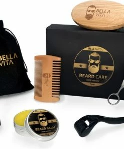 Promo 😉 BELLAVITA Baardgroei Kit - 7 Delig - Baardgroei Set - Baardolie - Baard Set - Baard - Giftset - Baardverzorging - Baardbalsem - Baardroller - Baardgroei - Cadeau - 100% Natuurlijk - Black Friday - Sinterklaas - Kerst 👍