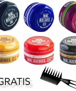 Nieuw 😀 Mr. Rebel Haar Wax Mannen - Haar Wax - Hair Wax MR>REBEL Hair Styling Wax ( 6 Stuks + Een Styling Kam Gratis ) 900 ML 🎉