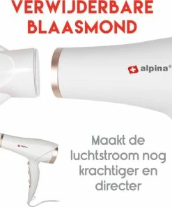 Beste deal ⭐ Alpina Haardroger - Föhn - 1900-2300 Watt - 3 Warmtestanden - 2 Snelheden - Coolshot - Wit En Rosé Goud 🎉 -Oral-B Shop 550x526 4