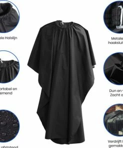Gloednieuw 🧨 Merkloos Kappersmantel – Elastische Halssluiting - Metalen Gesp – Kapmantel Zwart 🎉 -Oral-B Shop 550x542 5