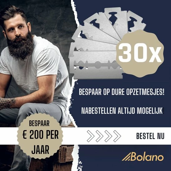 Groothandel π Bolano® Safety Razor Set Zilver + 30 Double Edge Scheermesjes + Houder - Klassiek Scheermes Voor Mannen En Vrouwen - D663 π 4 Groothandel π Bolano® Safety Razor Set Zilver + 30 Double Edge Scheermesjes + Houder - Klassiek Scheermes Voor Mannen En Vrouwen - D663 π - Afbeelding 2