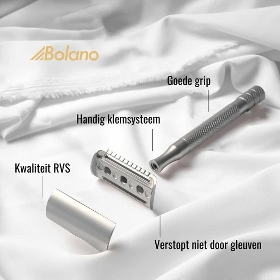 Groothandel π Bolano® Safety Razor Set Zilver + 30 Double Edge Scheermesjes + Houder - Klassiek Scheermes Voor Mannen En Vrouwen - D663 π 7 Groothandel π Bolano® Safety Razor Set Zilver + 30 Double Edge Scheermesjes + Houder - Klassiek Scheermes Voor Mannen En Vrouwen - D663 π - Afbeelding 5