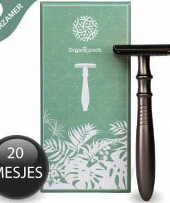 Beste Pirce 😀 OrganiGoods Safety Razor RVS + 20 Scheermesjes Blades - Scheermesjes Voor Vrouwen - Mat Zwart - Double Edge Single Blade - Veiligheidsscheermes - Duurzaam Scheermesje 😀
