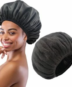 Goedkoopste 🧨 HomeShopXL 3 In 1 - Haarhanddoek Microvezel, Slaapmuts Satijn En Douchemuts In 1 - Zwart - Hoofdhanddoek Herbruikbaar Bonnet ❤️ -Oral-B Shop 550x555 5