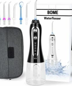 Hete verkoop 🎁 BOME Waterflosser Met 7 Opzetstukjes - Monddouche - Voorkom Tandsteen - Draadloos - 5 Standen - Zwart 🎉