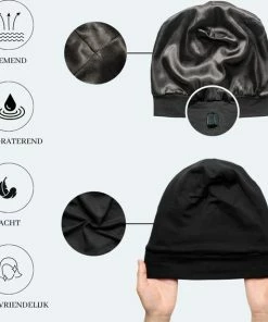 Goedkoop 🔥 BELLIVE® Satijnen Slaapmuts + Scrunchie - Slaapmuts Dames + Mannen - Bonnet Satijn - Satijnen Slaapmuts Verstelbaar - Slaapmuts Heren - Haarnetjes - Satijnen Slaapmuts Krullen - Krullen - Satijnen Bonnet - Dreadlocks - Elastiekjes - Zwart 👏 -Oral-B Shop 550x567 6