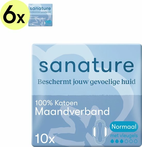 Uitgang π Sanature 100% Katoenen Maandverband Normaal Met Vleugels 6 X 10 Stuks π 3 Uitgang π Sanature 100% Katoenen Maandverband Normaal Met Vleugels 6 X 10 Stuks π