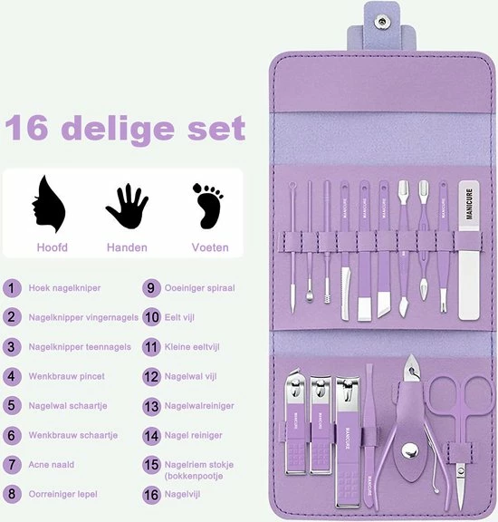 Goedkoopste π BAESS 16-delige Pedicure En Manicure Set - Nagelknipper - Pedicureset - Nagelvijl - Nageltang - Kalknagel - Roze π 10 Goedkoopste π BAESS 16-delige Pedicure En Manicure Set - Nagelknipper - Pedicureset - Nagelvijl - Nageltang - Kalknagel - Roze π - Afbeelding 8