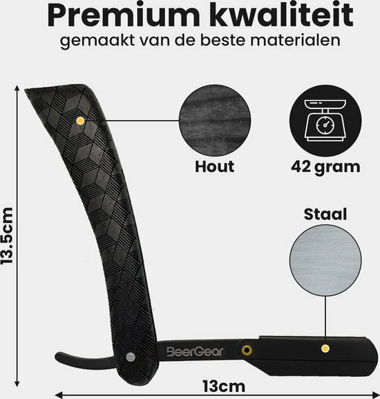 Beste Verkoop ❤️ BeerGear Shavette Barbiersmes Van Hout - Klassiek Open Scheermes - Straight Razor Incl. Etui En 20 Mesjes ✔️ 6 Beste Verkoop ❤️ BeerGear Shavette Barbiersmes Van Hout - Klassiek Open Scheermes - Straight Razor Incl. Etui En 20 Mesjes ✔️ - Afbeelding 4