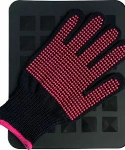 Flash-uitverkoop 🤩 EPC® Hittebestendige Mat Met Handschoen - Stijltang - Krultang - Warmtetool - Siliconen Hittemat - Hitte Handschoen - Styling Haaraccessoire - Kappers Benodigdheden - Beschermer - Antislip - 230°C - Zwart / Roze ✔️