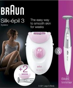 Uitgang ❤️ Braun Silk-épil 3 - SE3-321 Legs, Arms & Body: Epilator (20 Pincetten) Met Massagerollers + 👙 Bikini Trimmer - Kleur: Wit + Roze 🌟 -Oral-B Shop 550x599
