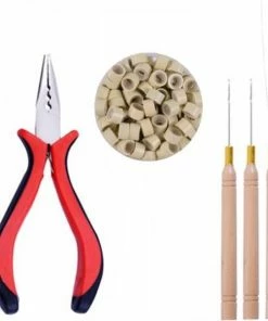 Beste Pirce 👏 Kaise - Haarextension Gereedschapsset - Nanoringtang / Haaknaalden / Micro Nano Ringen - Blond ⌛