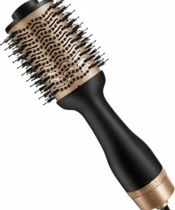 Coupon ❤️ Merkloos 3 In 1 Föhnborstel -fohnborstels- Magic Brush-Krulborstel- Voor Lang/kort/stijl/krullen Haren-1200W-zwart Goud 🤩