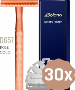 Begroting ❤️ Bolano® Safety Razor Rose Gold + 30 Double Edge Scheermesjes - Klassiek Scheermes Voor Mannen En Vrouwen - D657 🥰