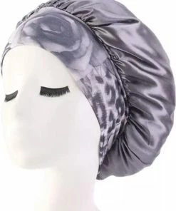 Groothandel 🛒 Merkloos Satijnen Slaapmuts - Nachtmuts - Satijn - Bonnet - Haarverzorging - Grijs 🛒