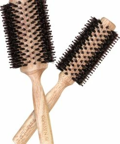 Flash-uitverkoop 💯 Navaris Ronde Haarborstels Met Wildzwijnhaar - Set Van 2 Stuks - Houten Borstels Met Natuurlijke Haren - Antistatisch En Hittebestendig - 2 Formaten ✨