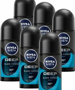 Begroting ✔️ NIVEA MEN Deep Black Carbon Beat Roll-On - Anti-transpirant - Voordeelverpakking 6 X 50 Ml 🛒